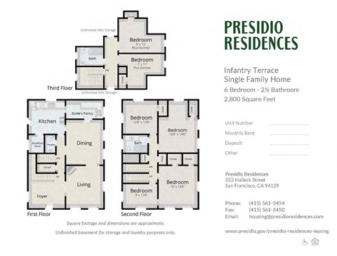 Floor plan for 6 beds, 2.5 baths, 2800 sqft